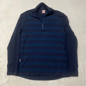 Icebreaker Merino 260 1/4 Zip Pullover Mens M Navy Blue Striped Base Layer Top